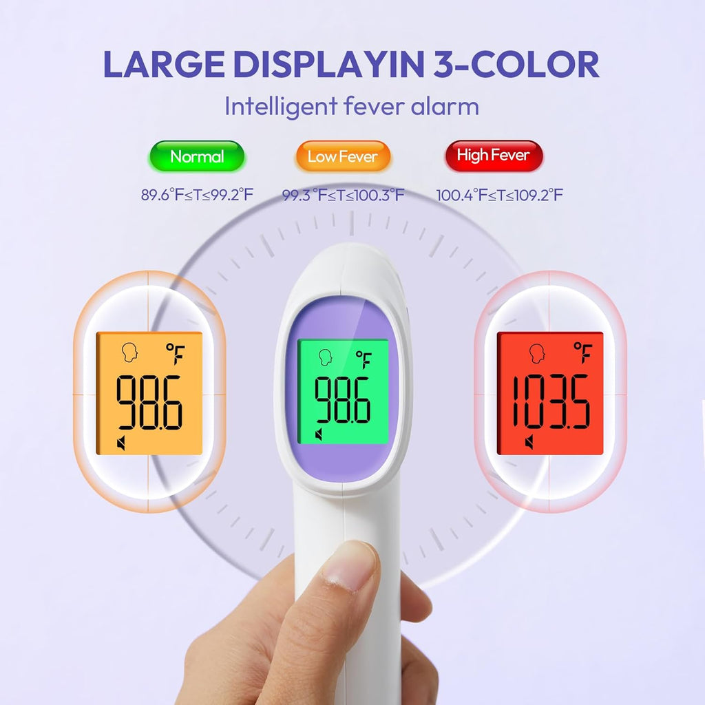 Forehead Thermometer for Adults, Kids & Babies, No-Touch Digital Thermometer with LCD Backlight Display, Fever Alarm
