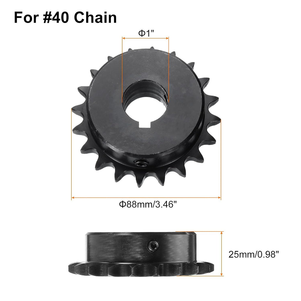 uxcell #40 Chain Roller Sprocket B Type, 1" Bore 20 Tooth Single Strand Chain Sprocket, Carbon Steel, Keyway with Set Screws