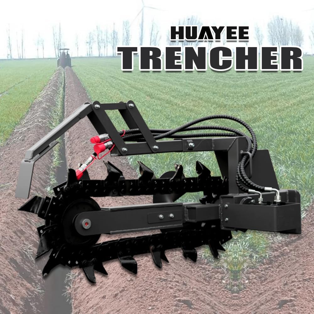 Mini Skid Steer Hydraulic Earth Trencher Attachment, 588mm Width | High Speed Chain Trencher Post Hole Pipeline