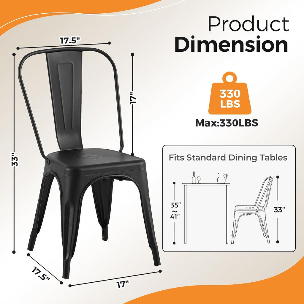 Matte Black Stackable Metal Dining Chairs, Set of 8