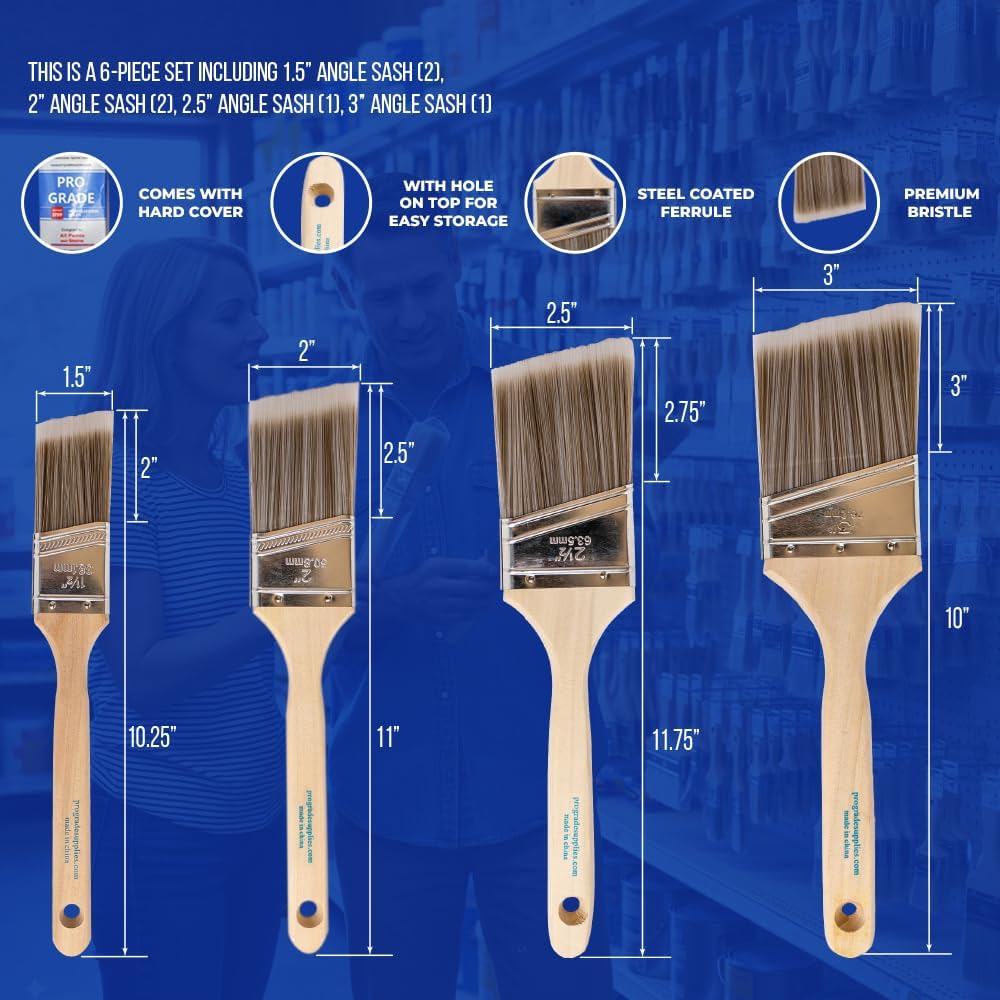 Angle Paint Brushes, Paint Brush Set for Trim & Walls, 6 Pc