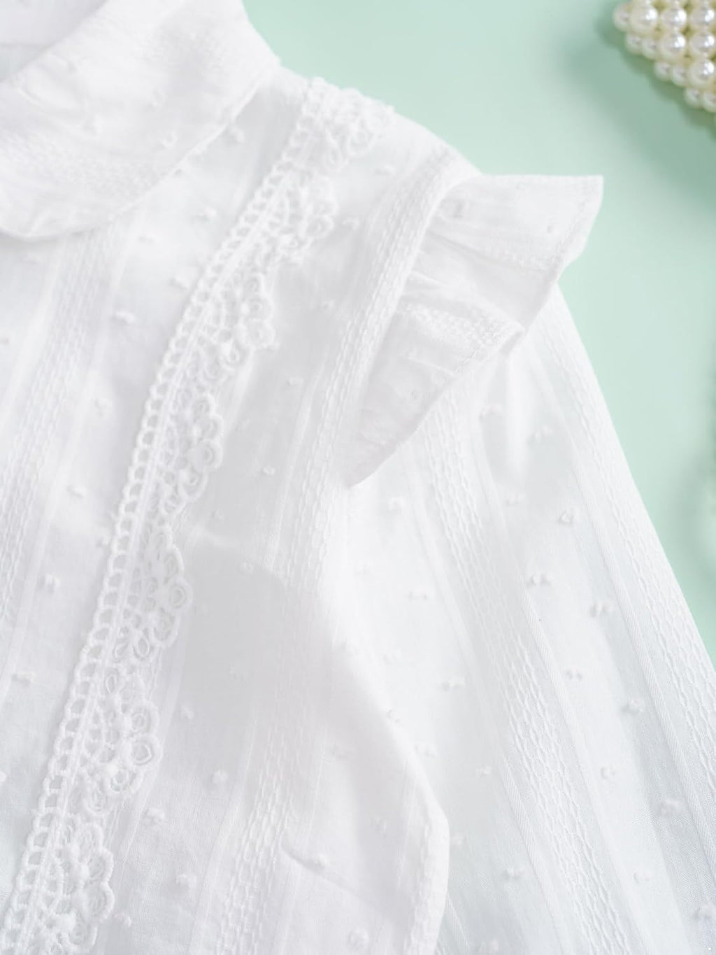 Girls' Long Sleeve Button Down Shirt Cotton Oxford Blouse Tops Kids School Uniform Ruffle Dress Shirts