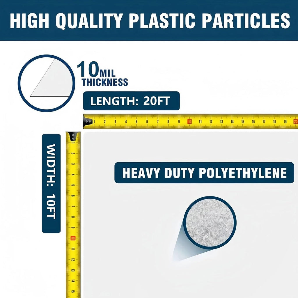 10Mil Vapor Barrier for Crawl Space, GENNIZZ 10FT x 20FT 10Mil Reinforced Plastic Sheeting, Heavy Duty Drop Cloth