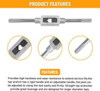 Hoteche 8 pcs Taps Set with Adjustable Tap Wrench 1/16-1/2'' for Internal and External Threading Taps Size M3 M4 M5 M6 M8 M10 M12