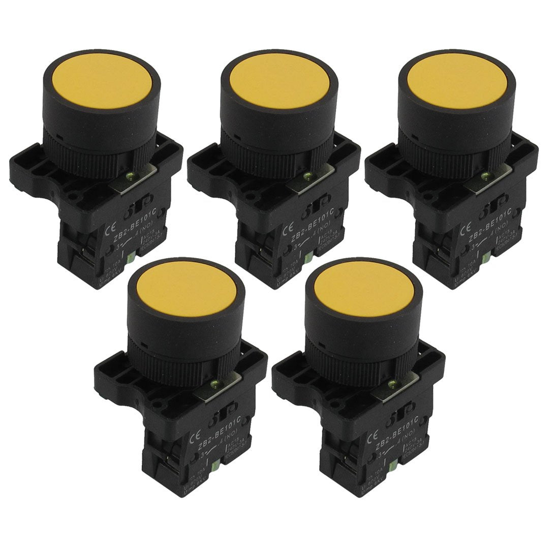 uxcell 5pcs 1 NO N/O Sign Momentary Push Button Switch, 22 mm, 600V, 10A, ZB2-EA51, Yellow