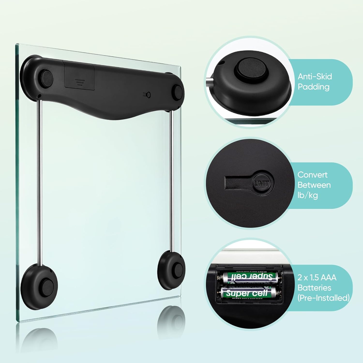 Digital Body Weight Bathroom Scale, 6mm Tempered Glass, Black | 400 Pounds Capacity, Large Blue LCD Backlight