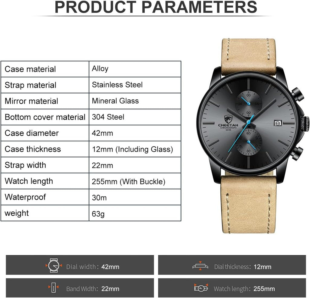 Mens Watch Fashion Sleek Minimalist Quartz Analog Mesh Stainless Steel Waterproof Chronograph Watches for Men with