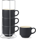 Coffee Mug Ceramic Set of 4 with Stand, Stackable Large Latte Cups with Metal Stand, Dishwasher & Microwave Safe