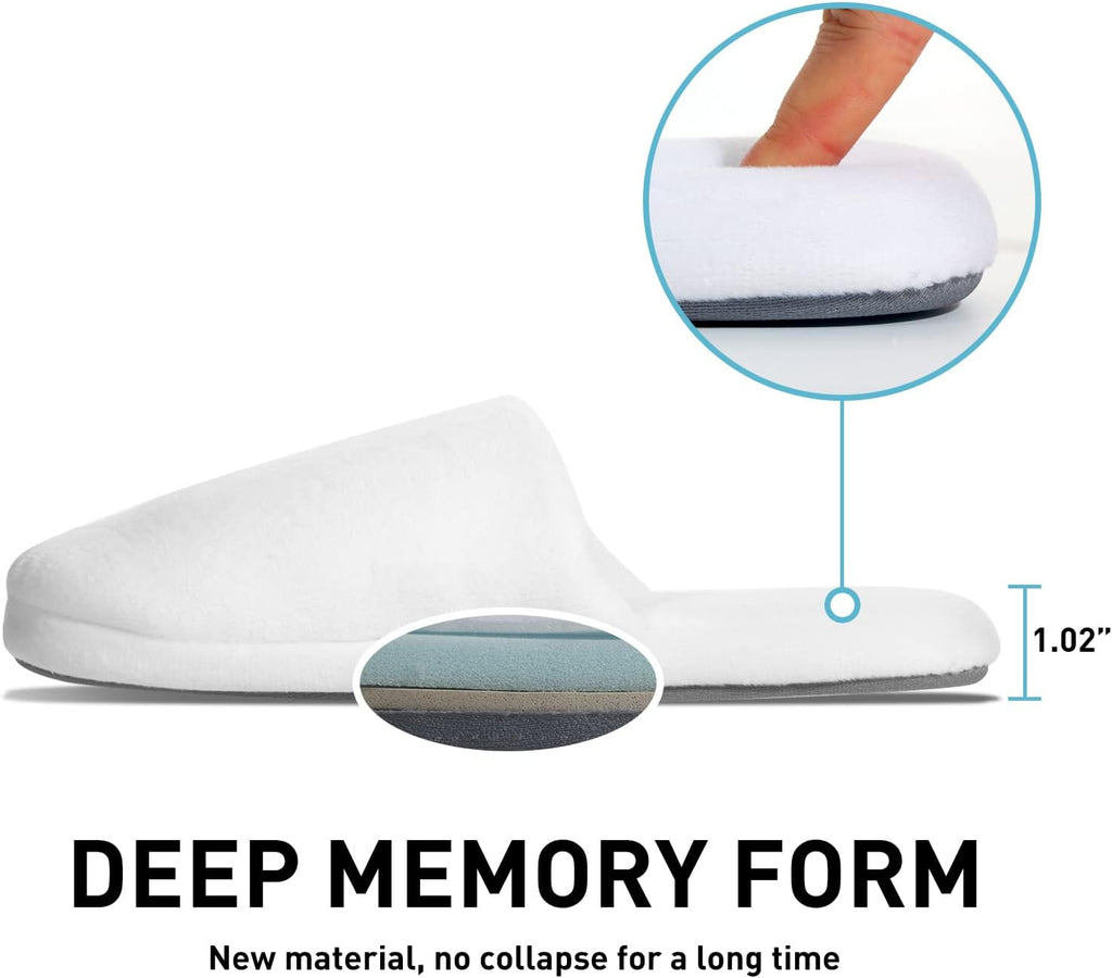 3-Pair Luxury Spa Slippers - Cotton Memory Foam Non-slip Closed Toe Washable Slippers for