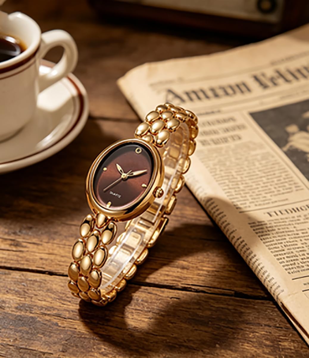 Women’s Oval Bracelet Watch – Minimalist Beaded Link Watch, Lightweight Oval Dial, Quartz Analog Timepiece