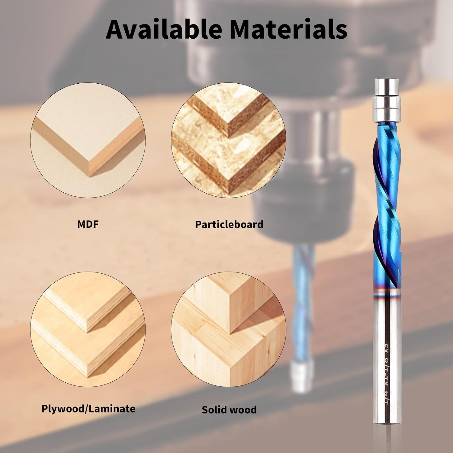 Downcut Spiral Flush Trim Router Bit, 1/4 Inch Shank Solid Carbide Flush Trim Router Bits Spiral with Nano Coated by