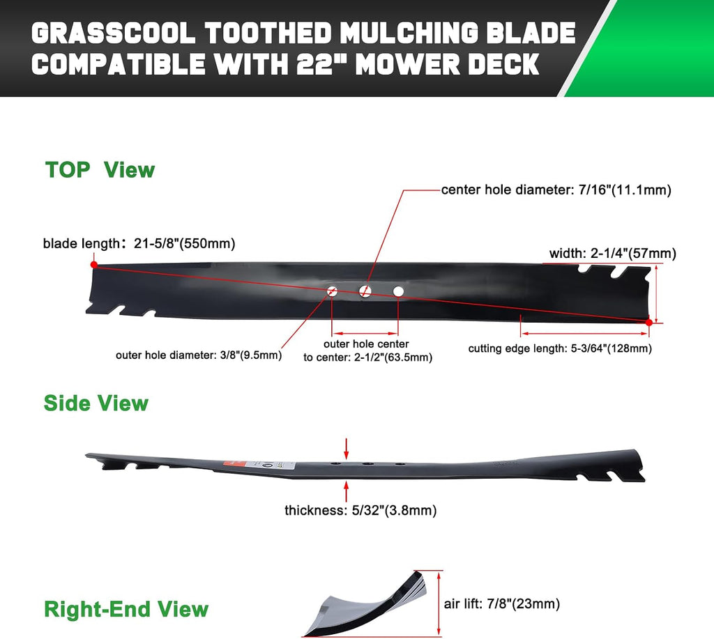 22 inch Deck Toro Recycler Lawn Mower Mulching Blades Replacement | Fit OEM 131-4547-03 59534p 108-9764-03 Parts,Toro
