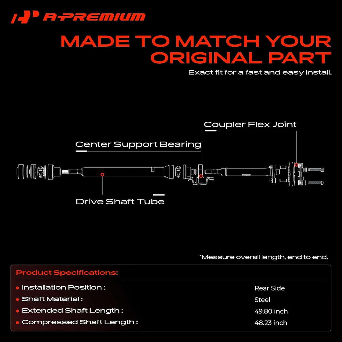 A-Premium Rear Drive Shaft Compatible with Volkswagen, Porsche, AWD Only