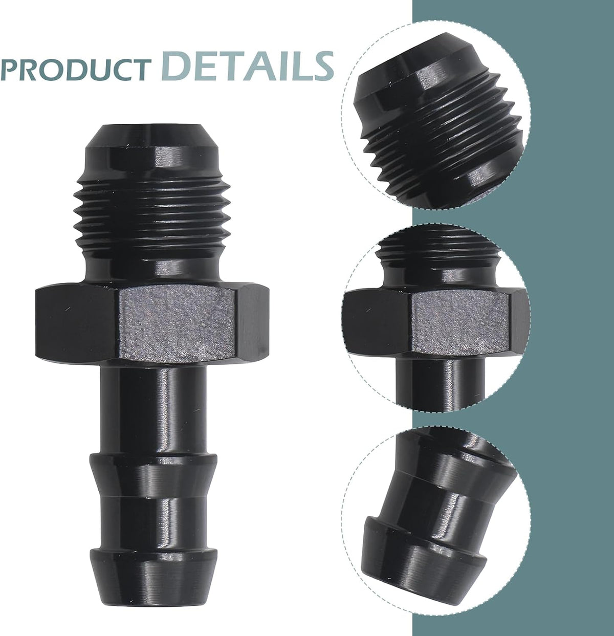 2PCS 6AN Male Flare to 3/8“ Hose Barb Straight Fitting Adapter, Aluminum Fuel Line Connector Work for Fitting Fuel Line (Black)