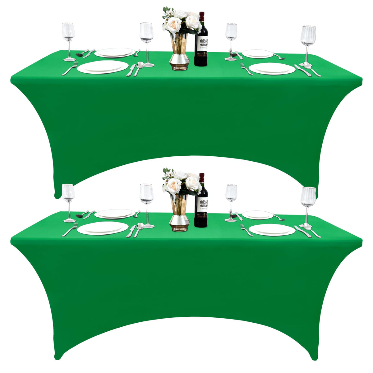 2-Pack 4ft Spandex Table Covers for Rectangular Folding Tables - Wrinkle Resistant Stretch Tight Table Cloths