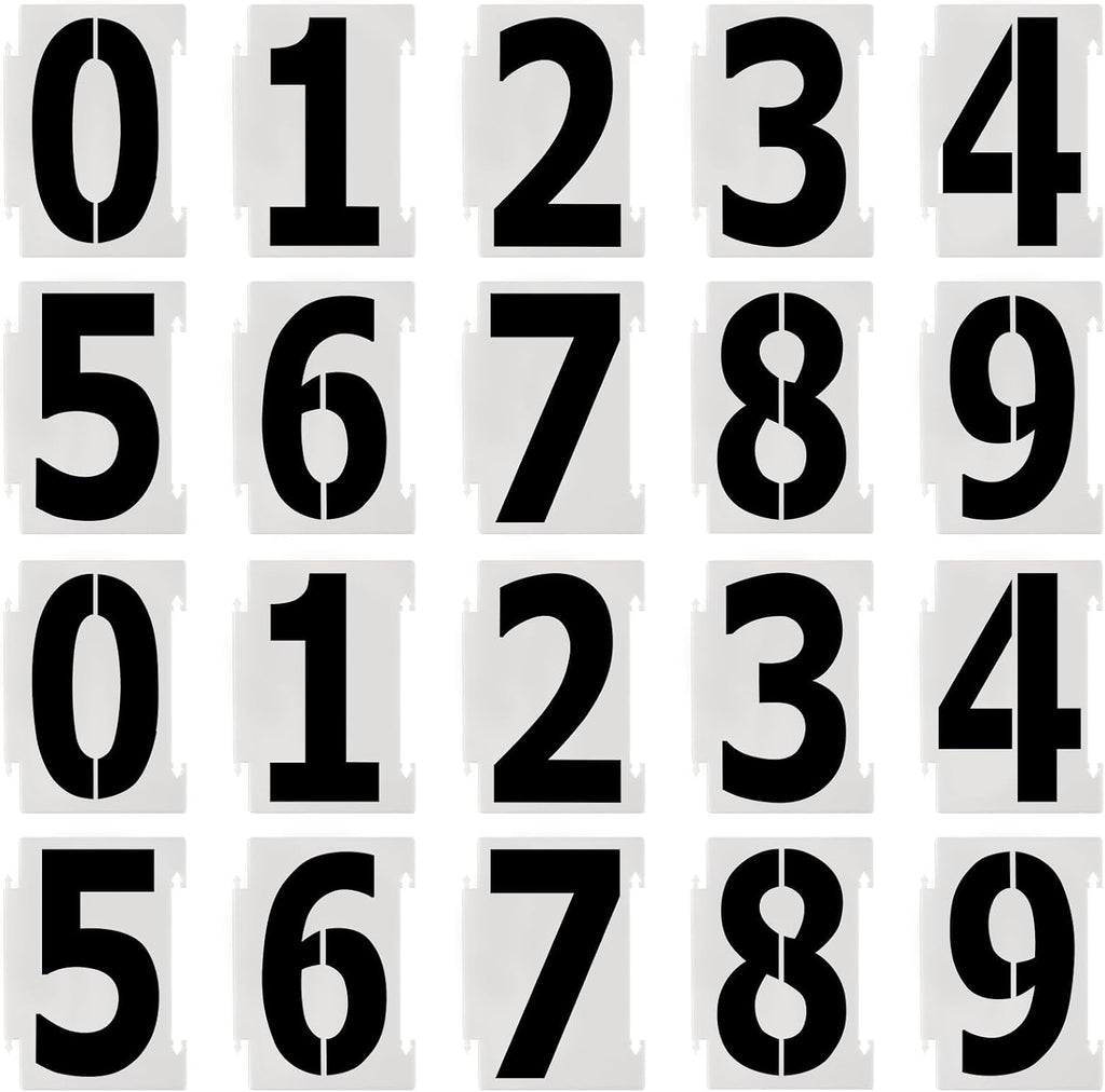 4 Inch Curb Number Stencils, 20Pcs 0-9 Address Curb Stencil Kit | Reusable, Plastic Numbers, Interlocking Stencils