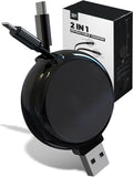 2-in-1 Retractable Charger for Car iPhone and Android, Wall Outlet or PC | Modern Car Charger Retractable Cord | 15W