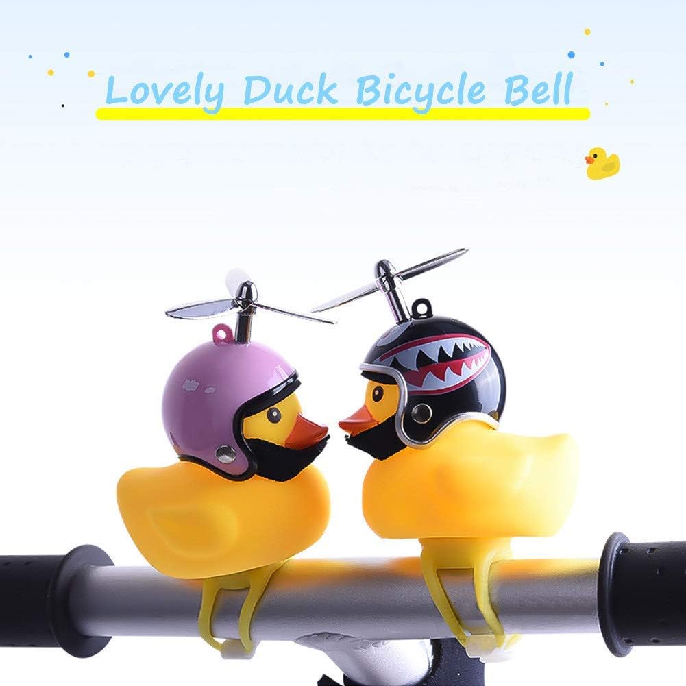 Duck Bike Bell, Rubber Duck Bicycle Accessories with LED Light, Cute Propeller Handlebar Bicycle Horns for Kids