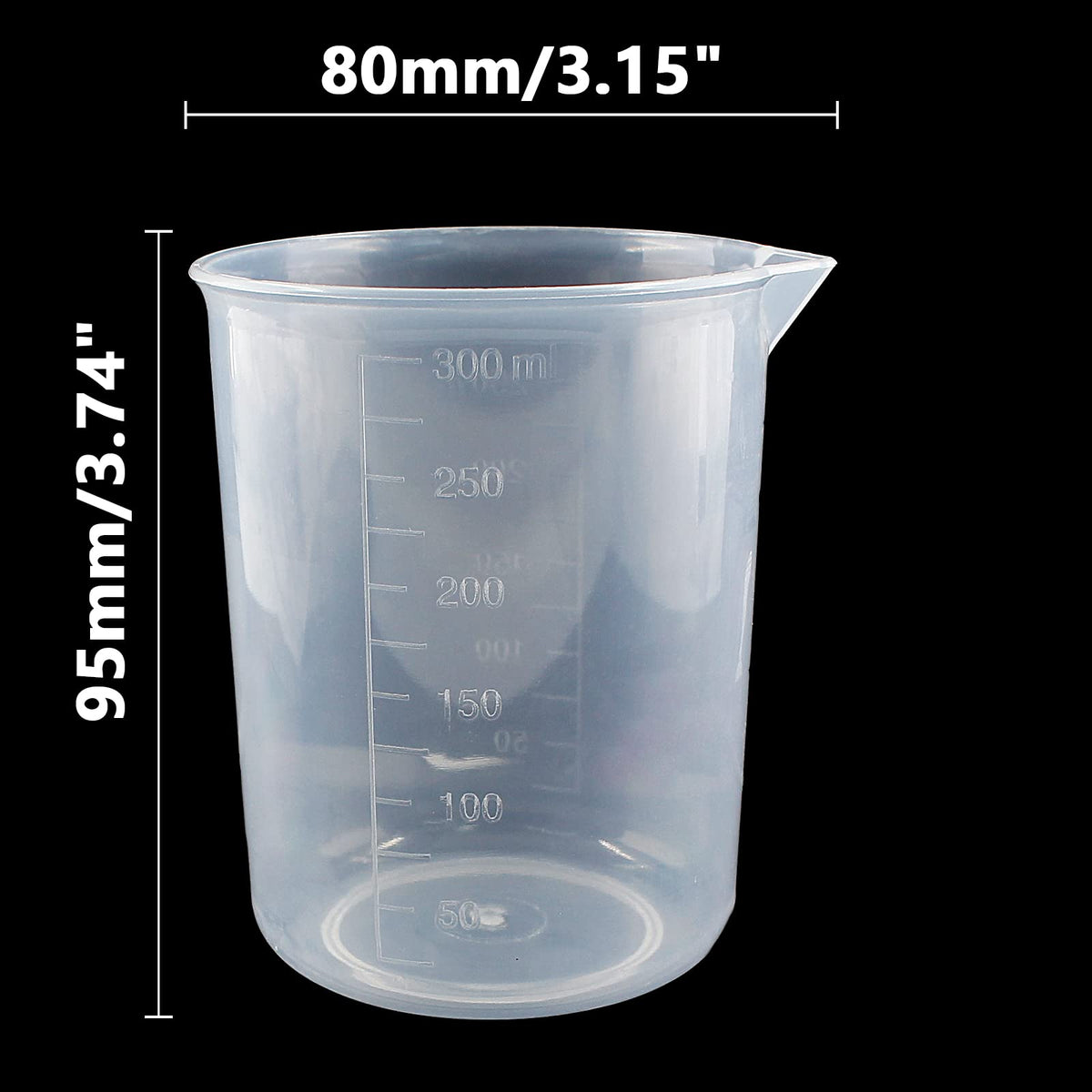 250ml-300ml Plastic Graduated Beaker, Transparent, 3 Pack
