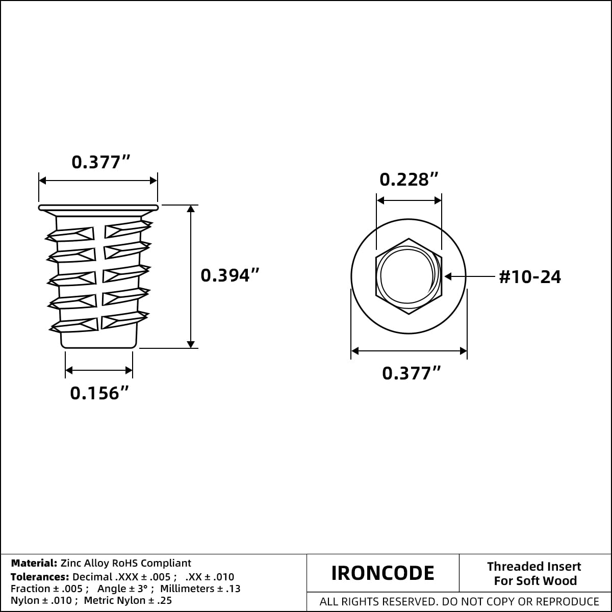 Threaded Inserts for Soft Wood, Installation Kit, Includes 10-24 x 10mm Thread Inserts (15pcs), Drill, Drive Tool