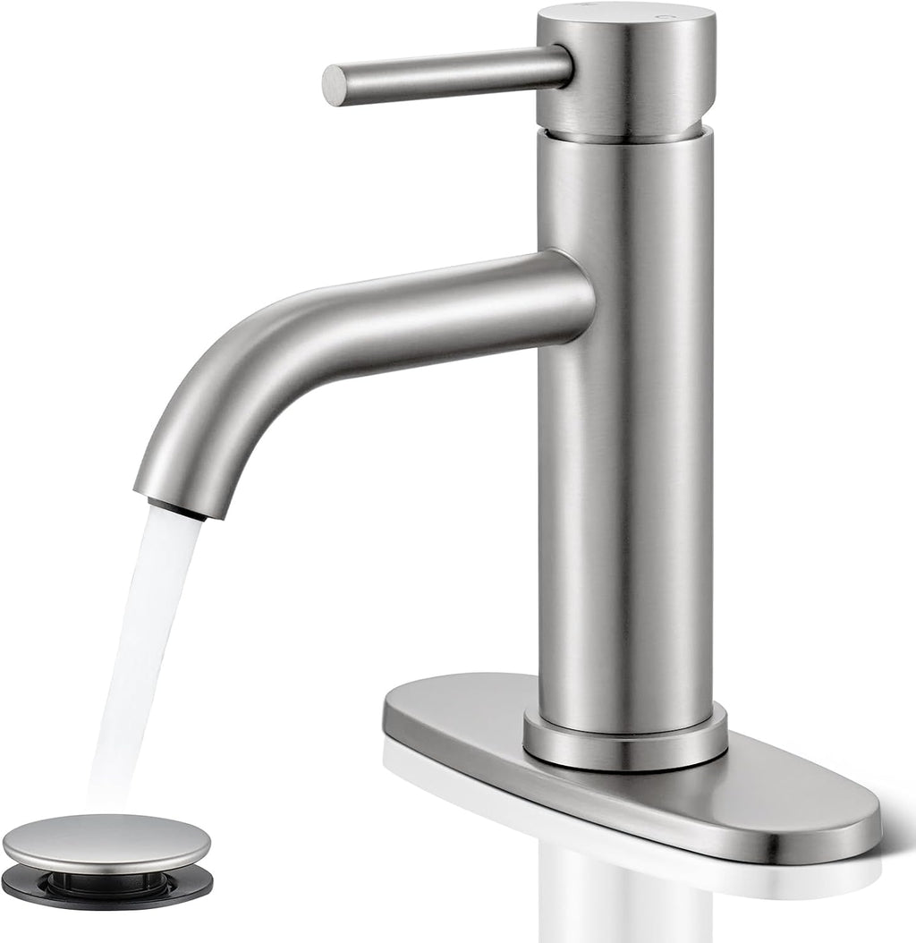 Brushed Nickel Bathroom Faucet, Single Hole Bathroom Sink Faucet