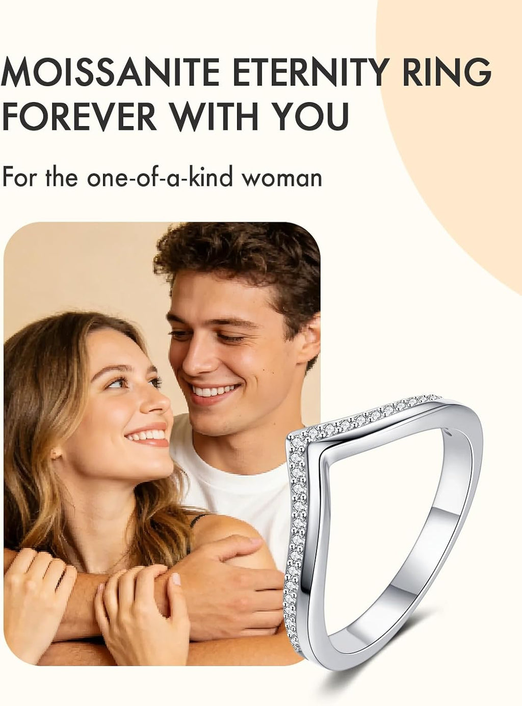 Moissanite Curved Wedding Band for Women, D Color VVSI Clarity, Moissanite Wishbone Stacking Ring, 5X 14K Gold Plated