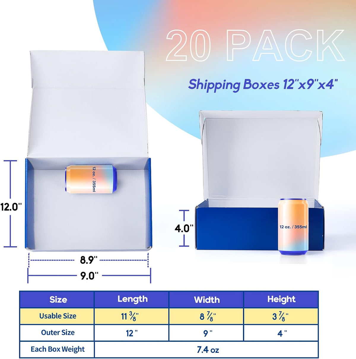 20 Pack 12x9x4 in Cardboard Shipping Boxes, Royal Blue Gift Box