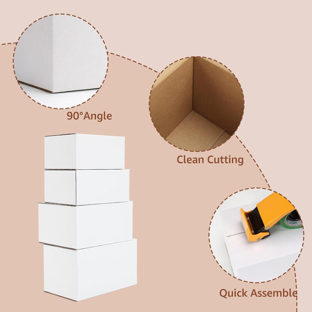 40 Pack White Assorted Shipping Boxes, 11x6x6, 10x7x5, 9x6x4, 8x6x4