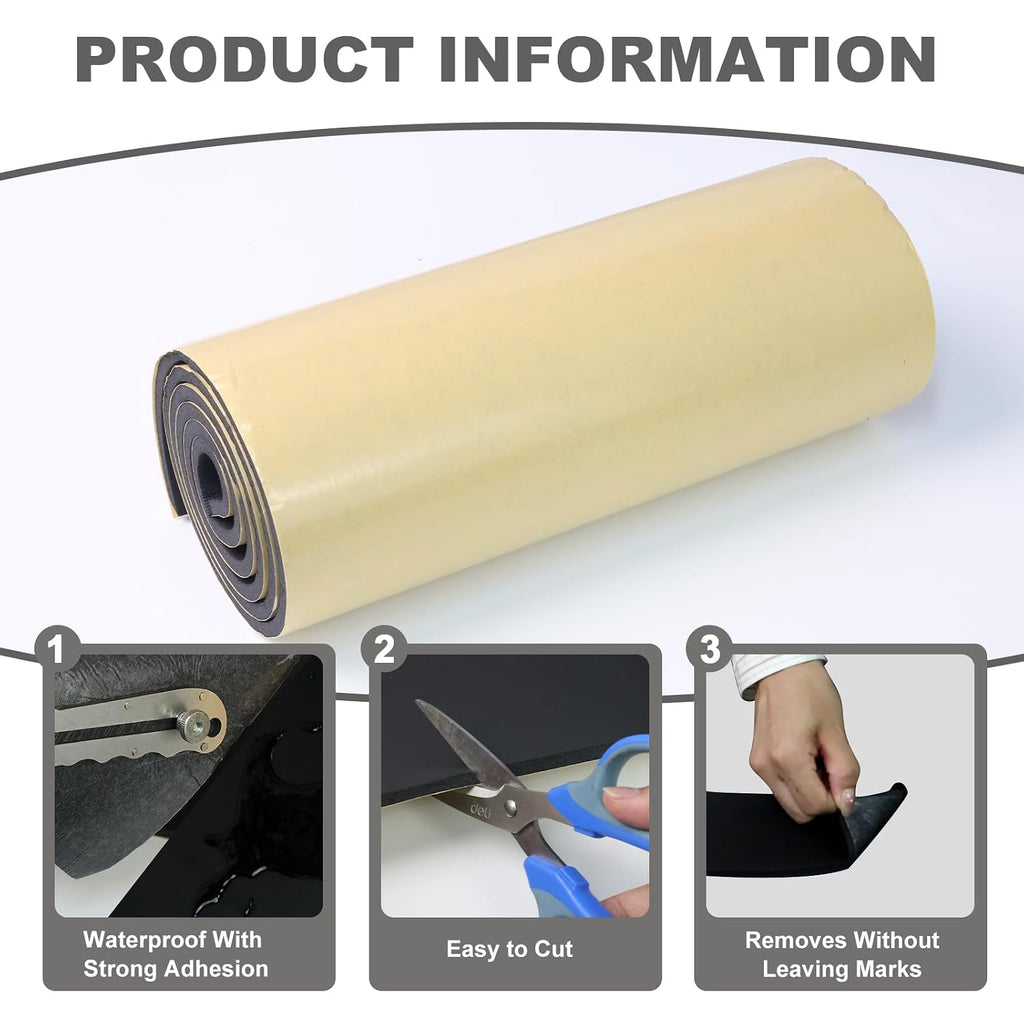 Foam Rubber Sheet with Adhesive, 12 x 59 x 1/8 Inch Closed Cell Insulation Neoprene Foam Sheet, Multi-Function