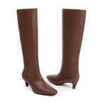 Knee High Boots Women Square Toe Kitten Heel Fall Boots, Brown, 9