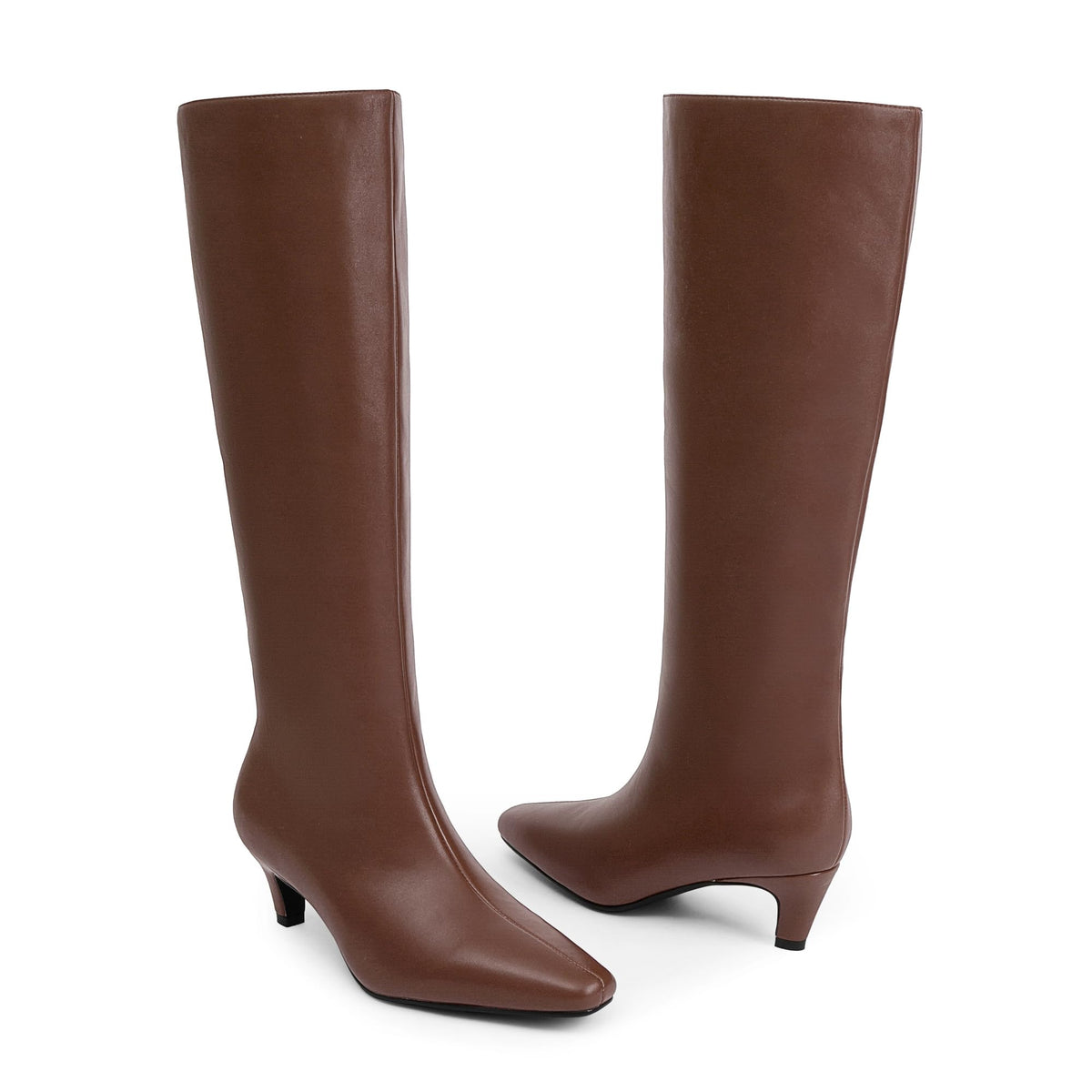 Knee High Boots Women Square Toe Kitten Heel Fall Boots, Brown, 9
