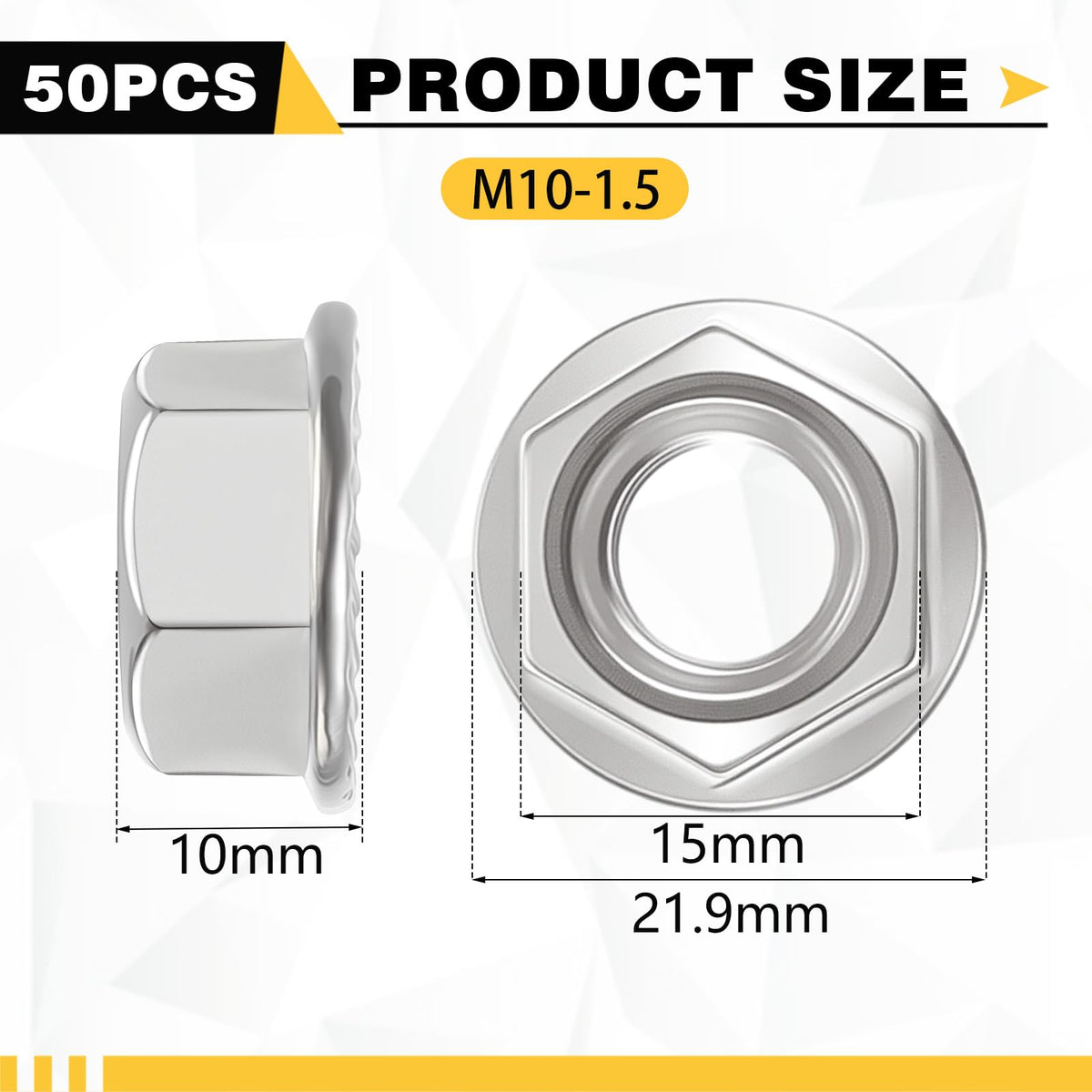 Otoolling 50 Pcs M10 Flange Nuts, M10-1.5mm Serrated Hex Flange Lock Nuts