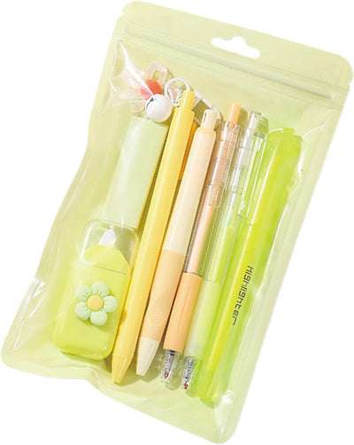 8 Pcs Cute Yellow Stationery Set for Girls Boys Women Back to School Supplies Office Supplies Kawaii Candy Colors