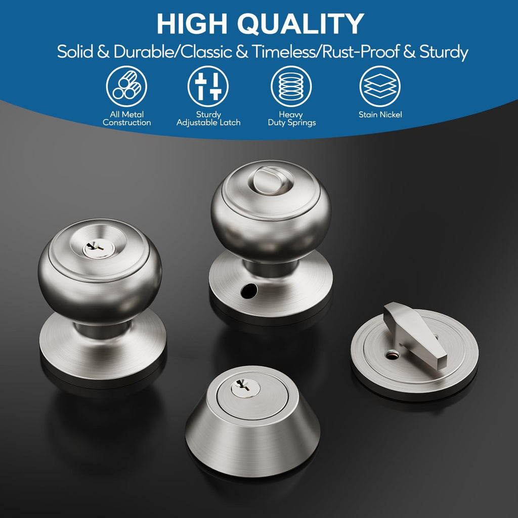 2 Set All Keyed Same Entry Door Knobs and Single Cylinder Deadbolt Combo Set for Entrance and Front Door, Keyed Alike