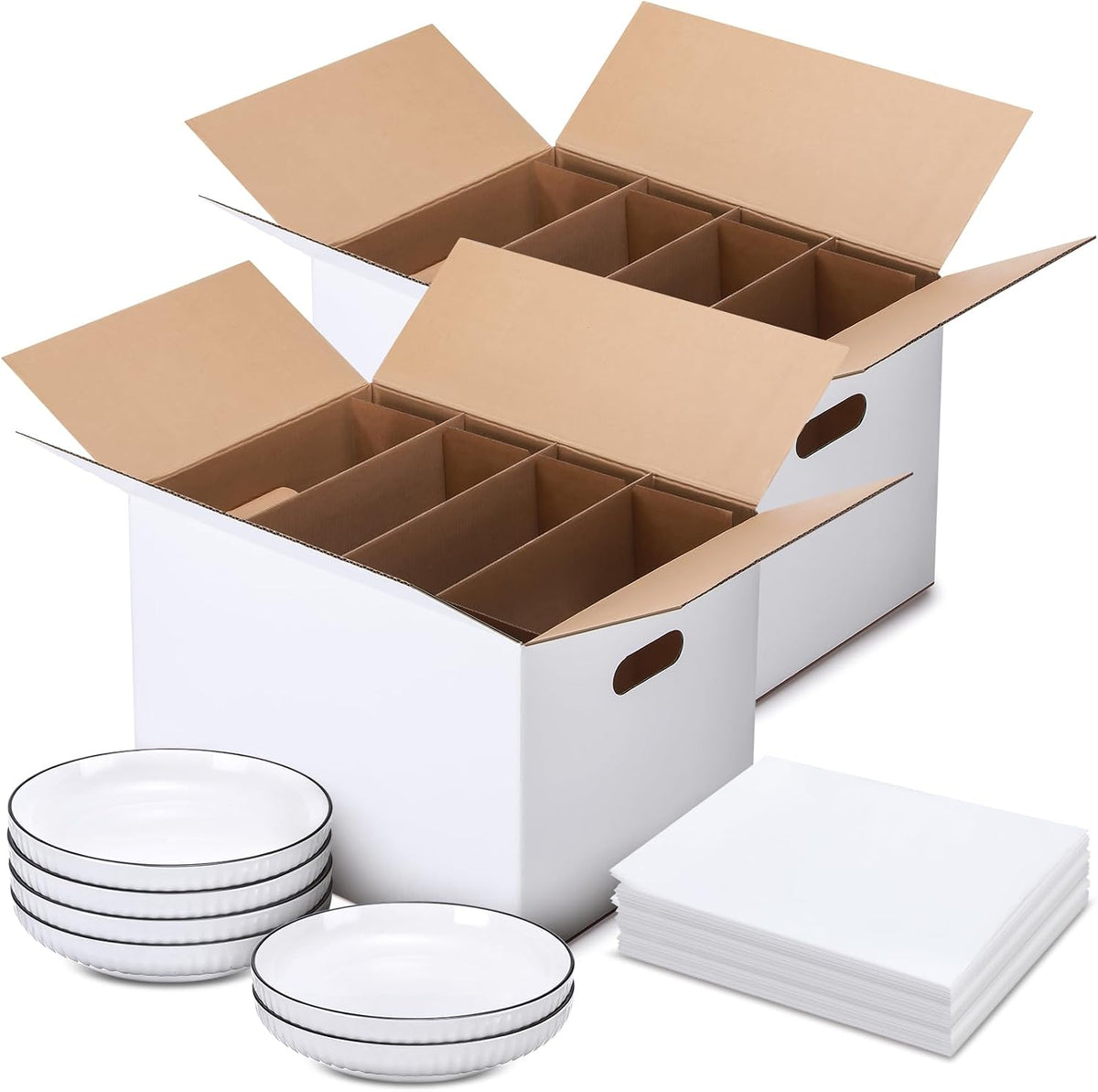 2 Sets Dish Moving Boxes with Divider Kits