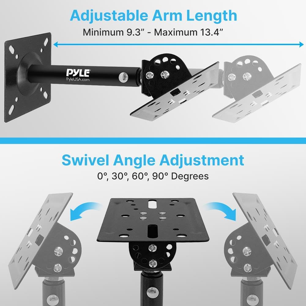 Universal Speaker Mounting Bracket - Ceiling & Wall Speaker Mount with Adjustable Swivel Tilt, 13.4" Retractable