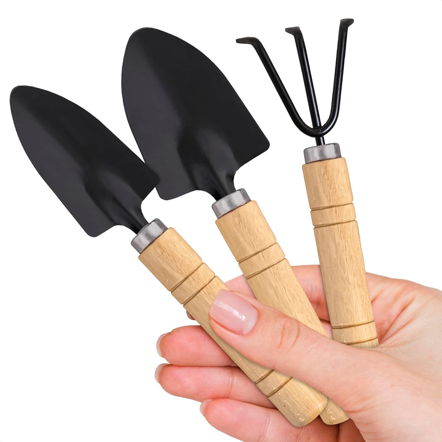 Small Garden Tools - 3 Pcs Mini Garden Tools Set with Small Trowel, Mini Shovel & Hand Rake Made of Rust-Resistant