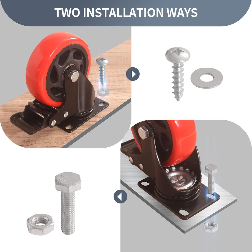 4" Swivel Caster with Brake, 4-Pack Heavy Duty Easily Handles 2000LBS, Safety Dual Locking Industrial Casters