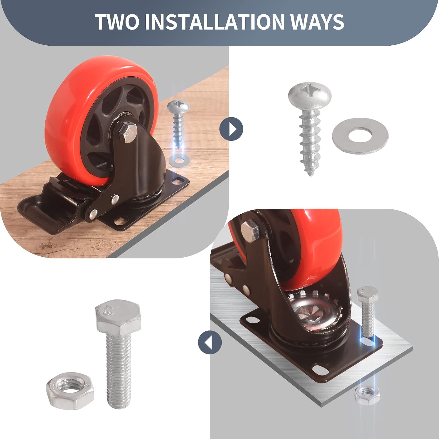 4" Swivel Caster with Brake, 4-Pack Heavy Duty Easily Handles 2000LBS, Safety Dual Locking Industrial Casters