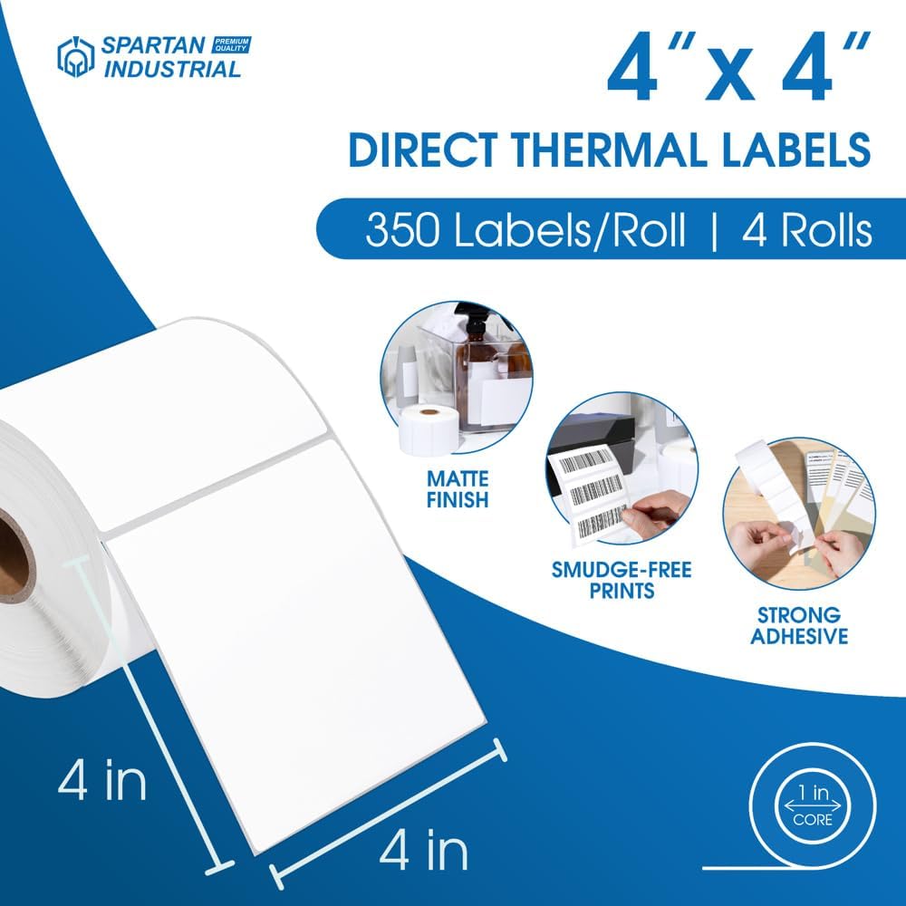 4" X 4” Direct Thermal Labels (1400 Count, 4 Rolls) Perforated