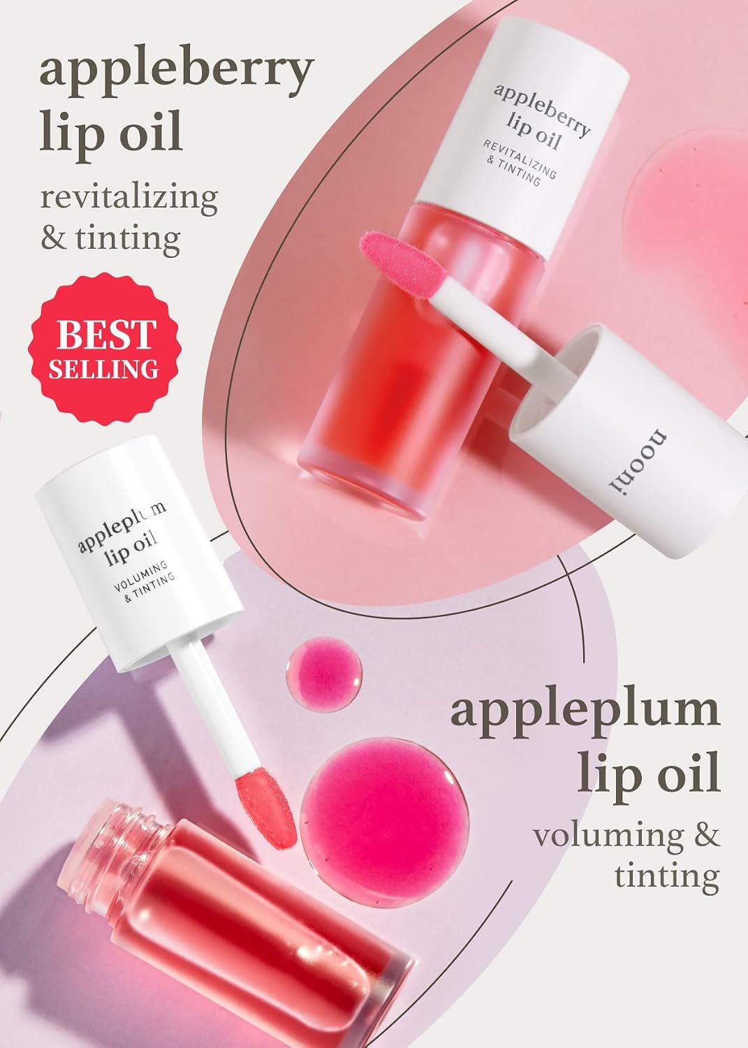 Korean Lip Oil Set - Appleberry & Appleplum - Plumping Tinted Gloss | 24HR Hydration, Moisturizing Lip Oil, Natural