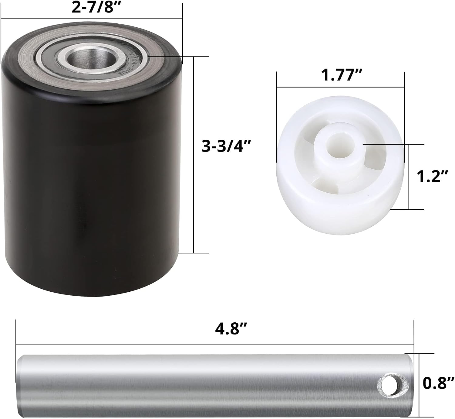 Pallet Jack/Truck Load Wheels Replacement Full Set with Axles and Entry Exit Roller 3" x 3.75" with 20mm ID Bearings