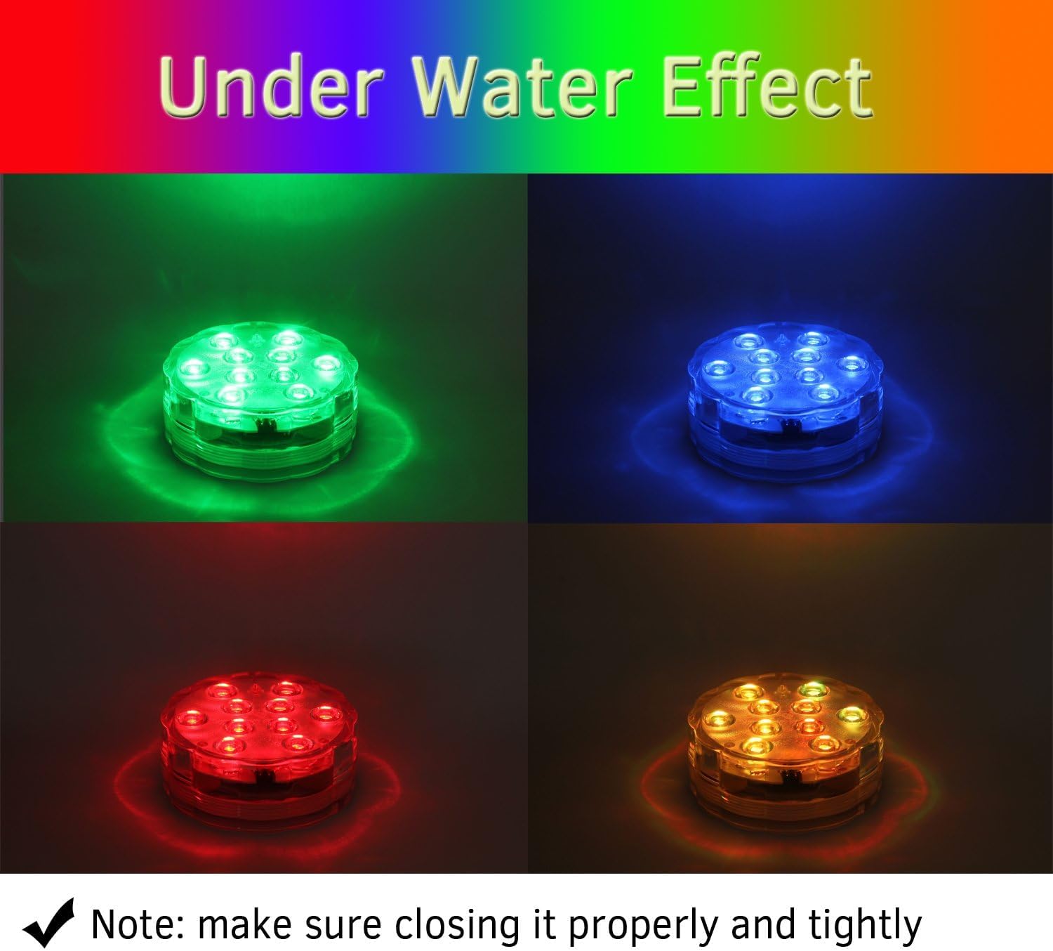 Submersible Pool Light w/Remote, 4-Pack IP68 Waterproof Battery Powered LED | RGB 16 Colors Changing Dimmable