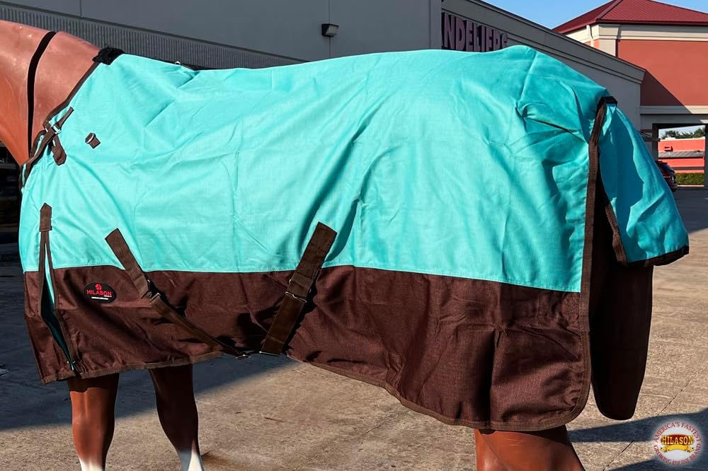 Waterproof Horse Turnout Sheet Hilason 1200D Rip-Stop Lightweight Rain Sheet with Belly Wrap Taffeta Lining Shoulder