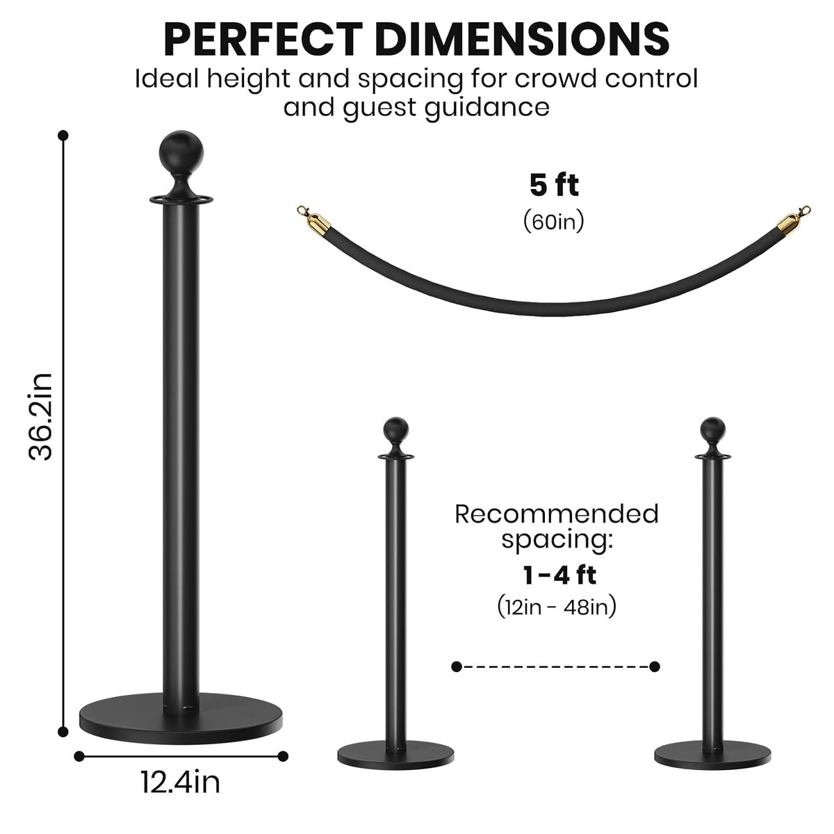 6 Pack Crowd Control Stanchions with Velvet Ropes Black