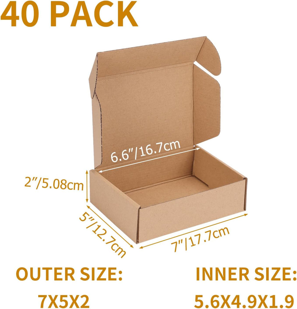 40 Pack 7x5x2 inch Small Shipping Boxes, Brown Mailing Boxes