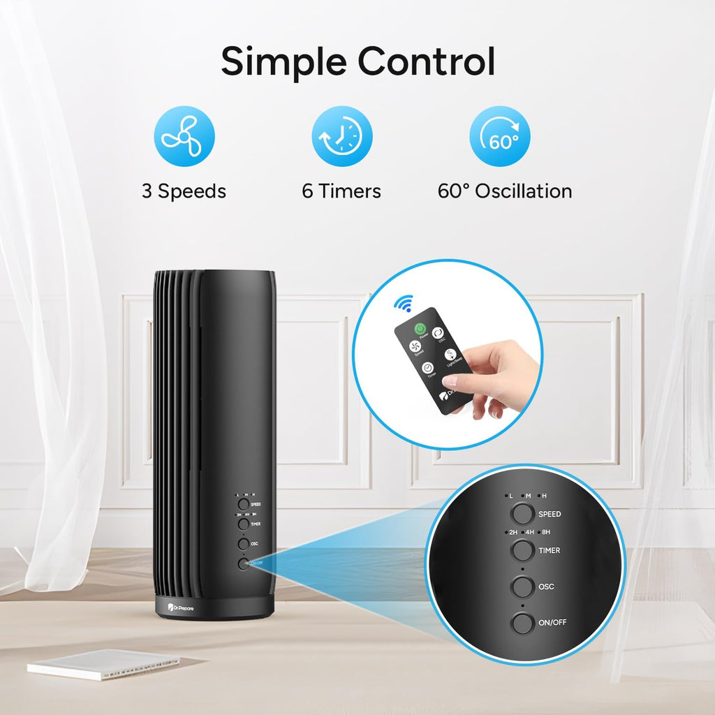 Tower Fan for Bedroom, 13 Inch Portable Desk Table Fan, 28 dB Quiet Bladeless Fan with Remote, 12H Timer, 3 Speeds