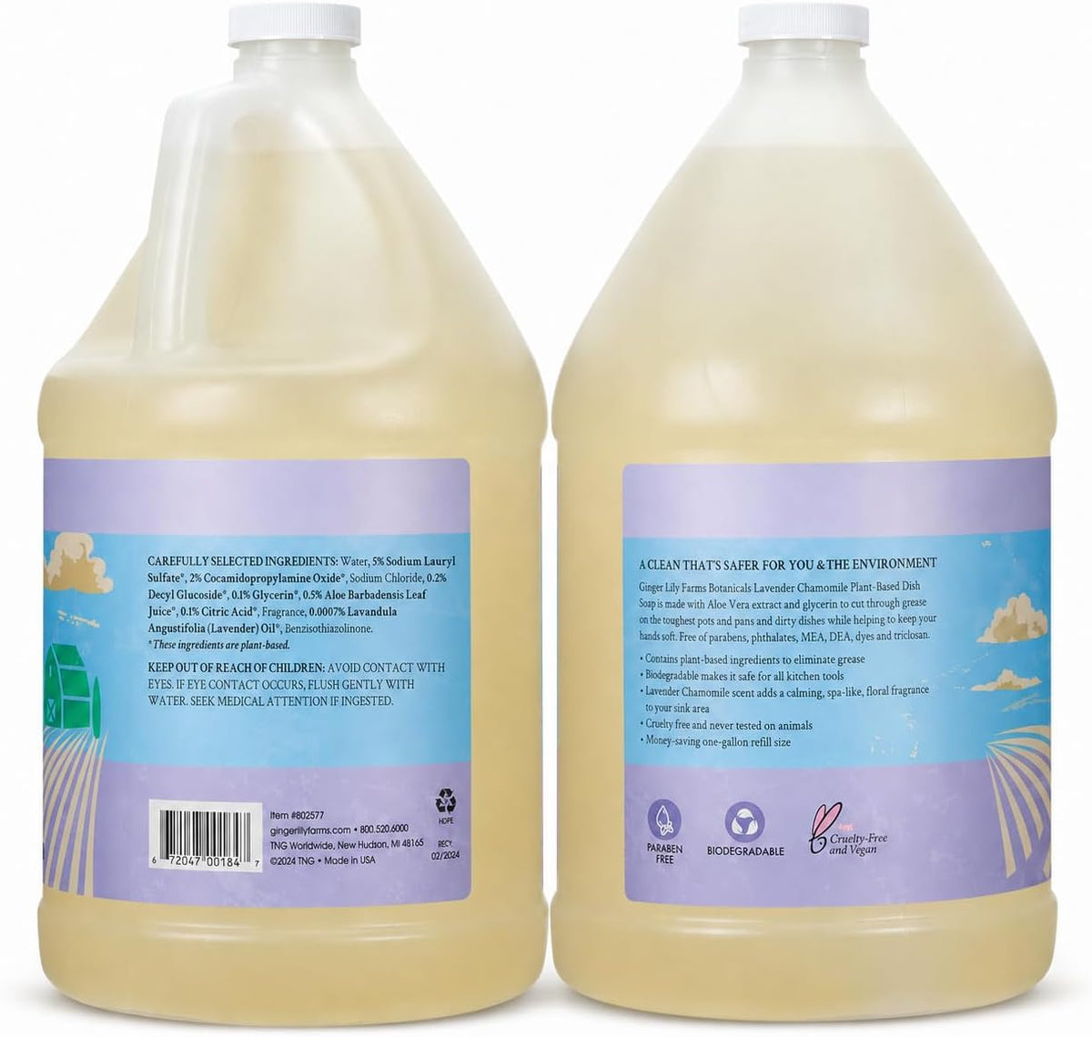 Botanicals Liquid Dish Soap, 128oz, Lavender Chamomile