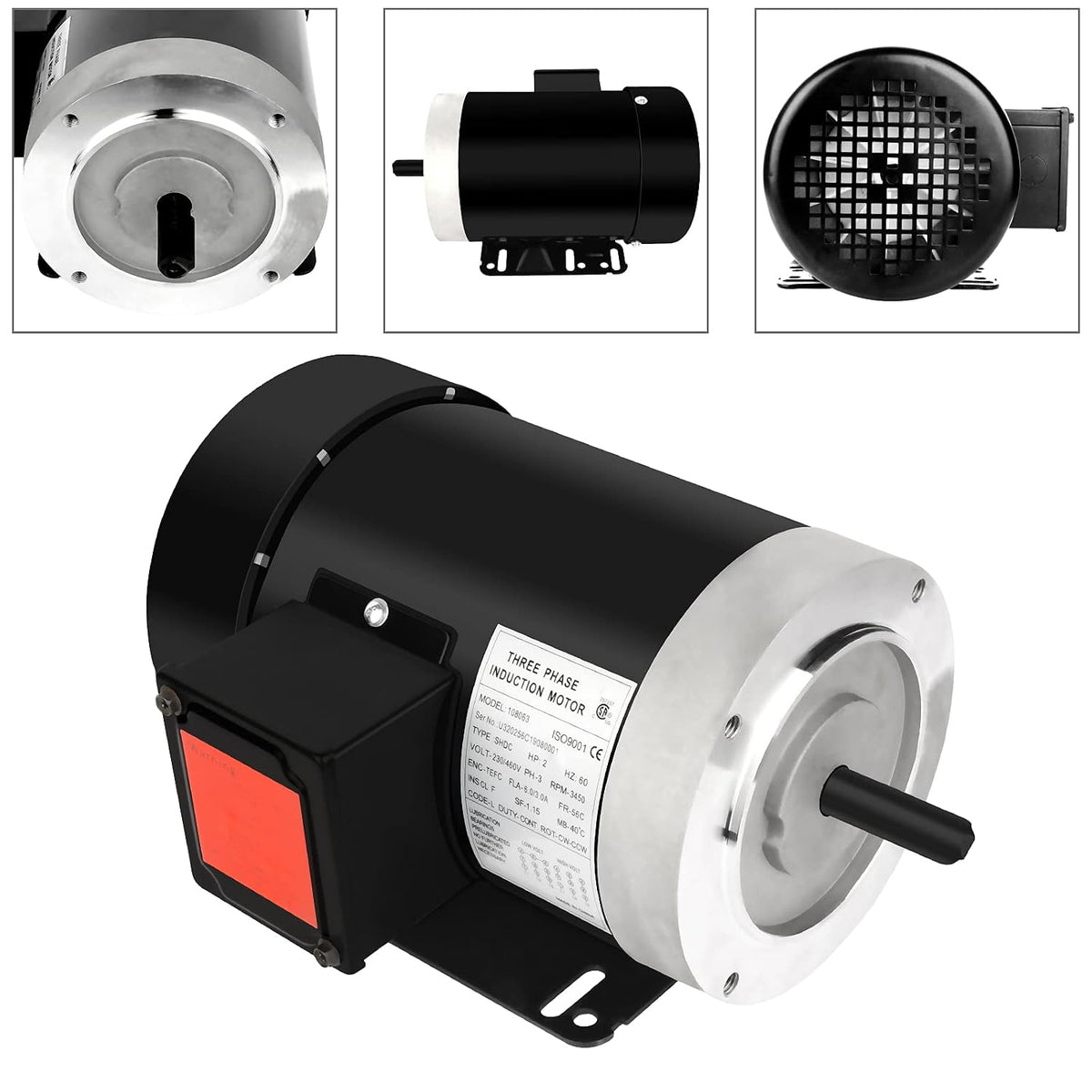 2HP General Electric Motor 3450RPM Three Phase CW/CCW TEFC 230V/460V