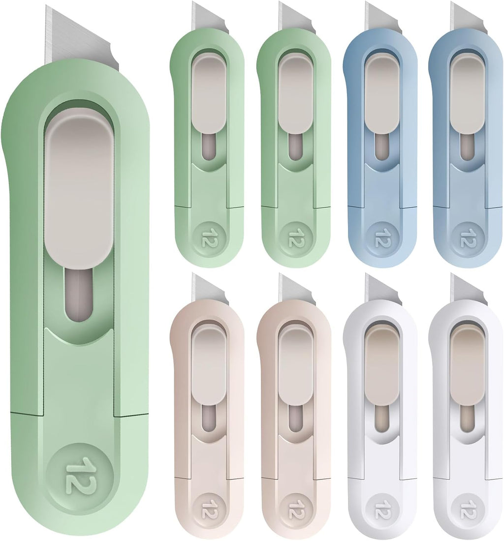 8 Pack Small Box Cutters, Retractable Package Cutters for Office
